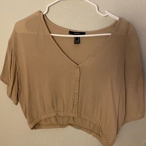 Forever 21 Tan V-Neck Button-Up Blouse